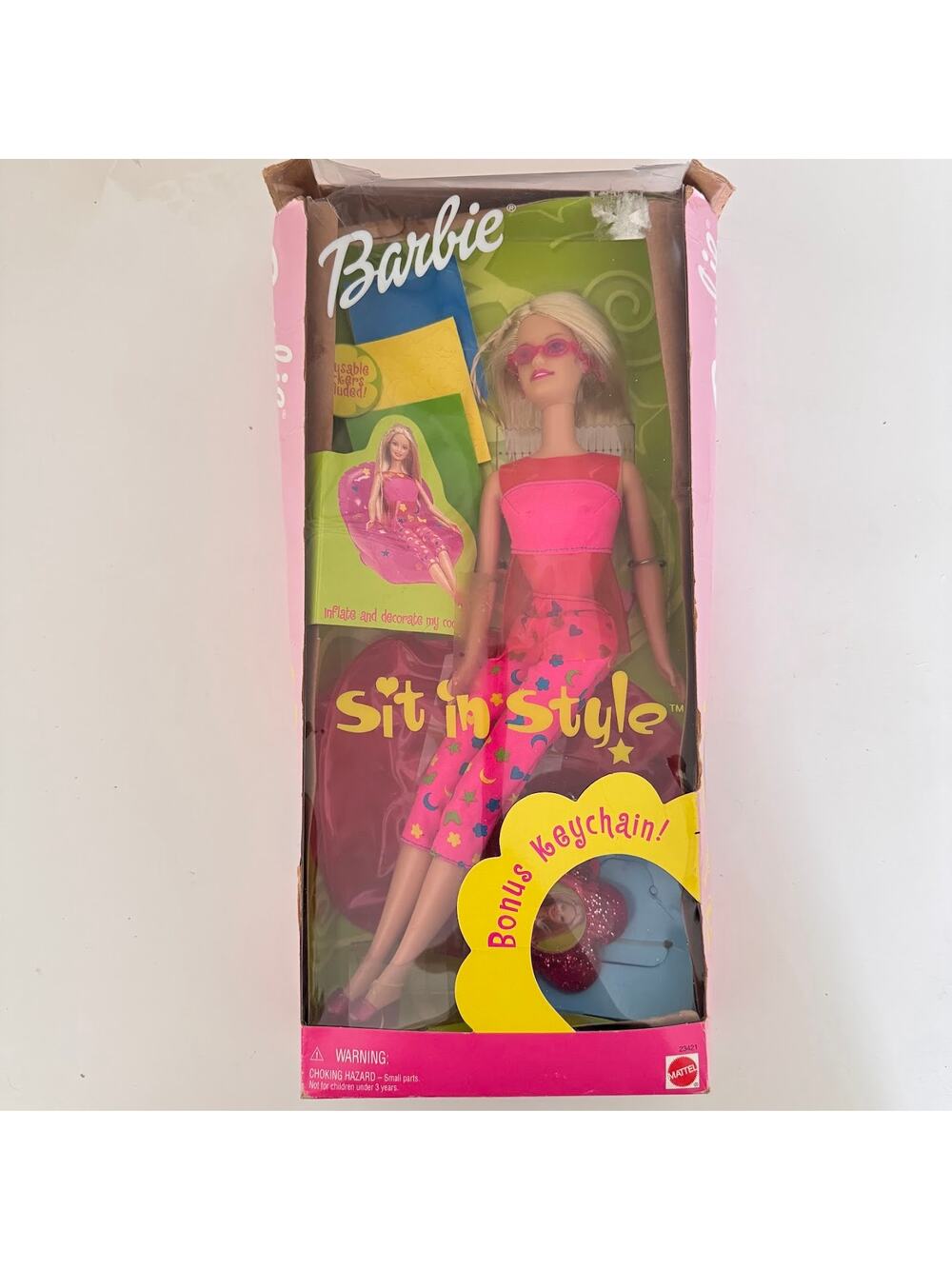 Vintage Sit in Style Barbie Doll Inflatable Chair 1999 Mattel Keychain New 23421